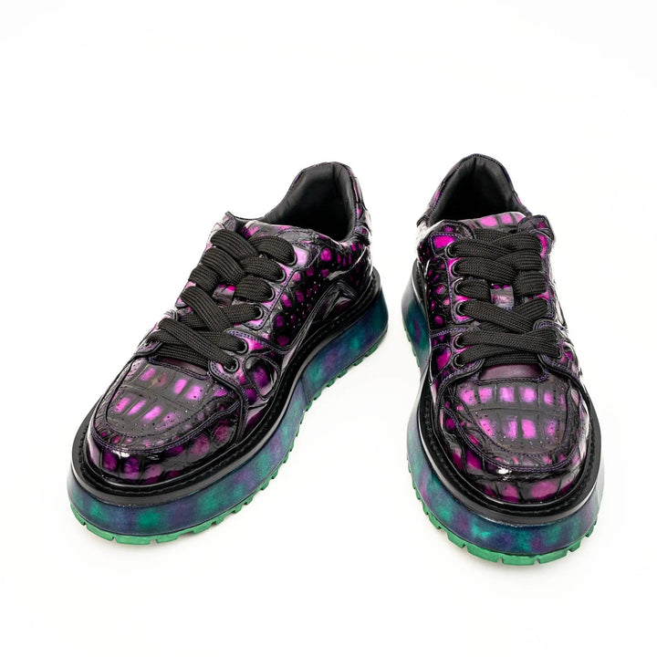 Purple Apron-Toe Crocodile Leather Sneakers