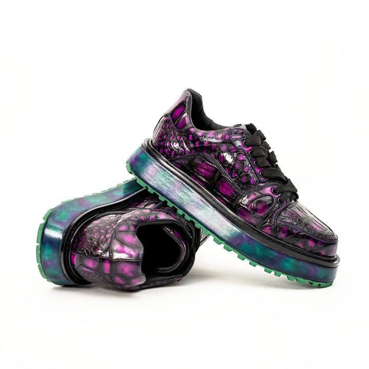 Purple Apron-Toe Crocodile Leather Sneakers