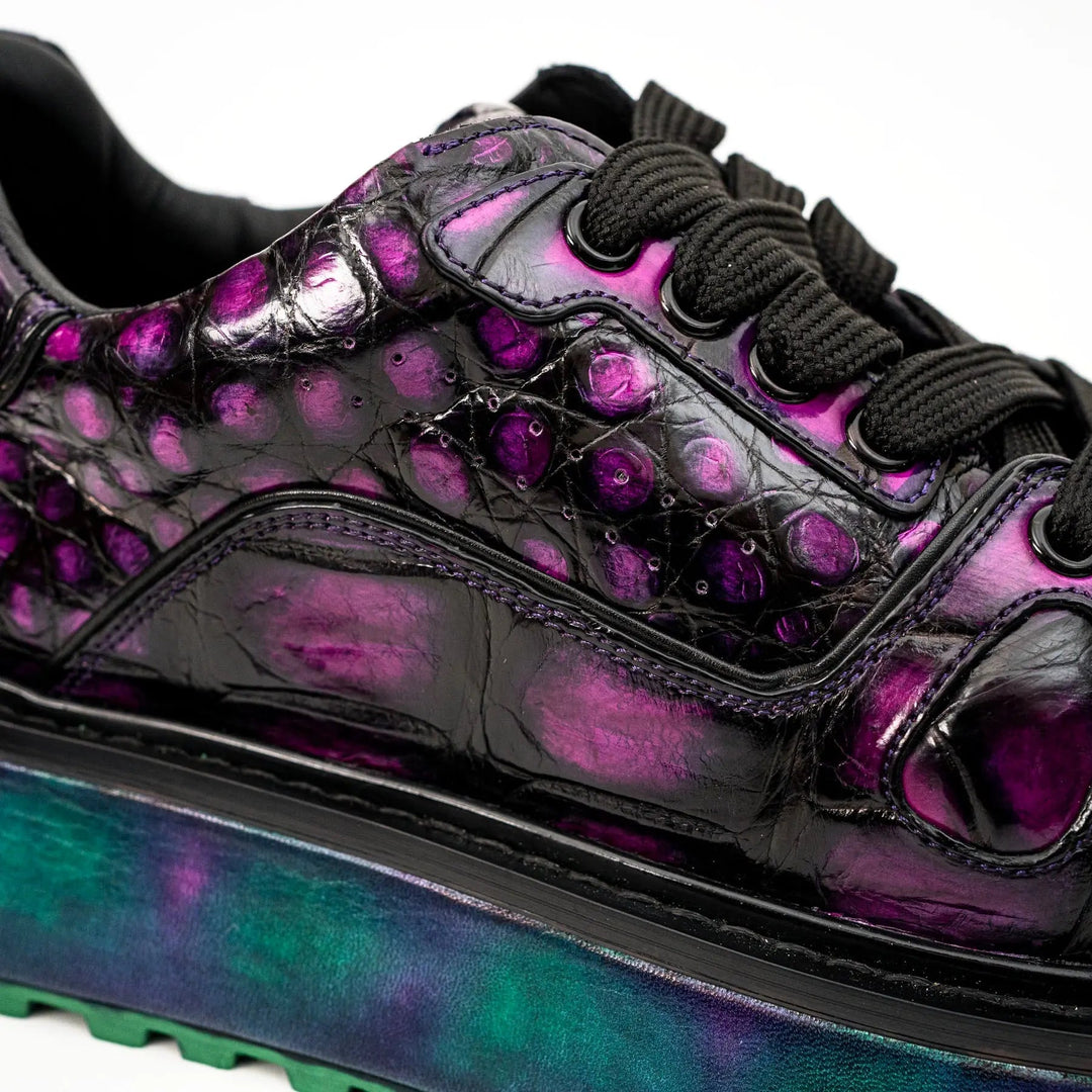 Purple Apron-Toe Crocodile Leather Sneakers