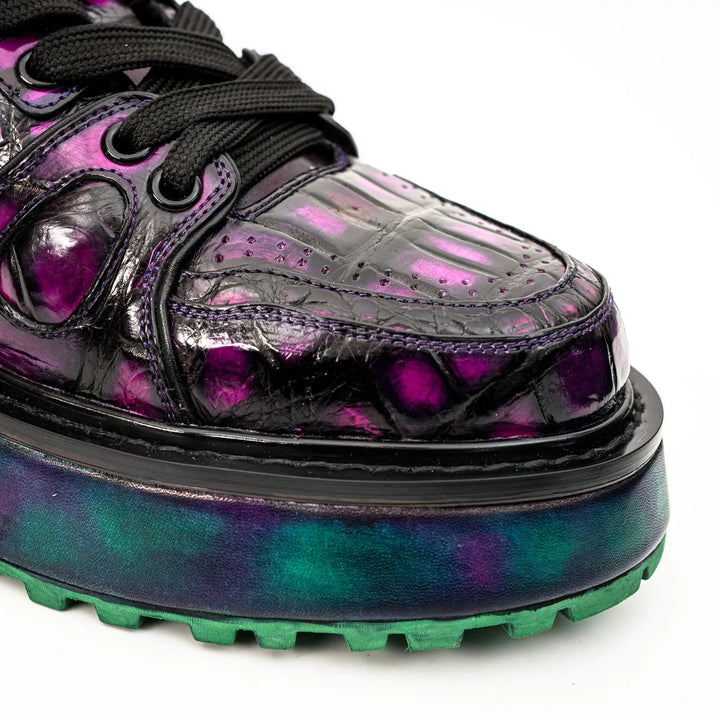 Purple Apron-Toe Crocodile Leather Sneakers
