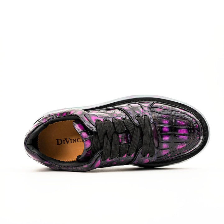 Purple Apron-Toe Crocodile Leather Sneakers