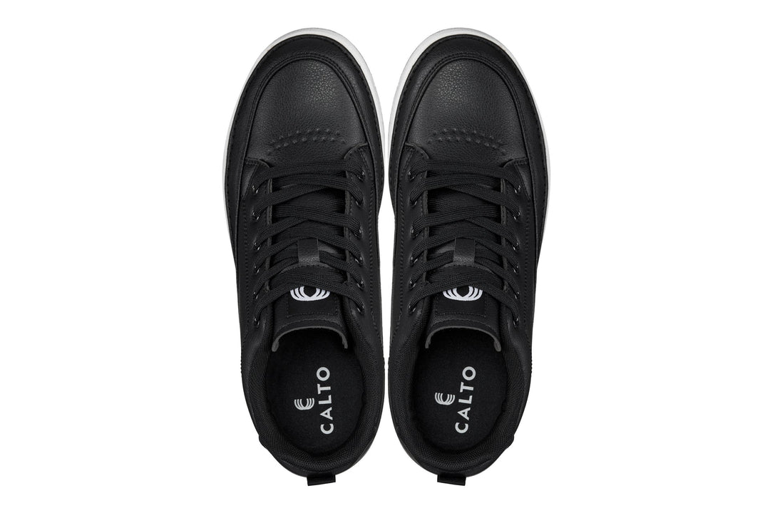 CALTO - Q271  - 2 Inches Taller (Black Noir) - Elevated Leatherette Micro-Perforated Sneakers