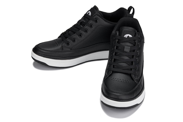 CALTO - Q271  - 2 Inches Taller (Black Noir) - Elevated Leatherette Micro-Perforated Sneakers
