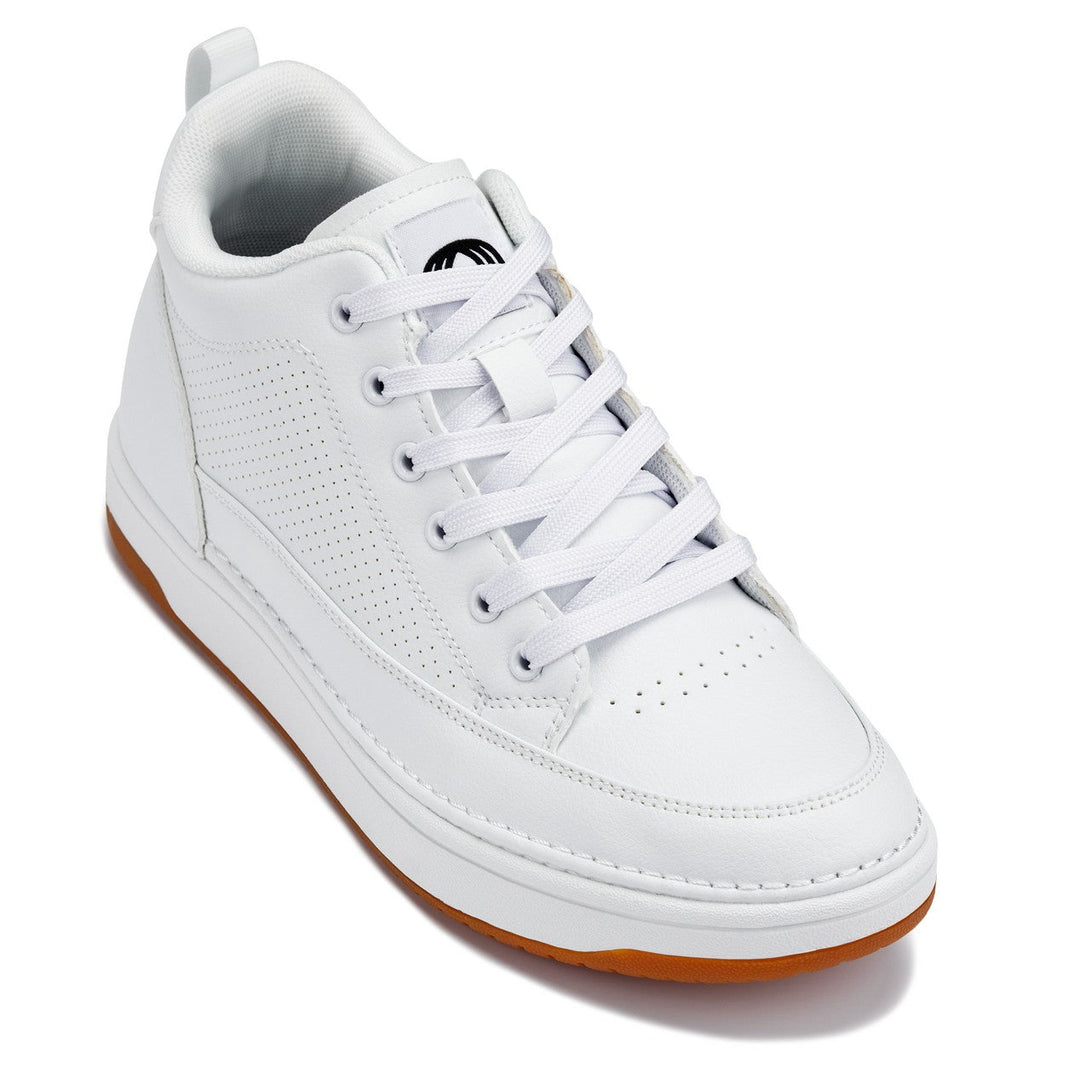 CALTO - Q272  - 2 Inches Taller (White &amp; Gum Sole) -Elevated Leatherette Micro-Perforated Sneakers