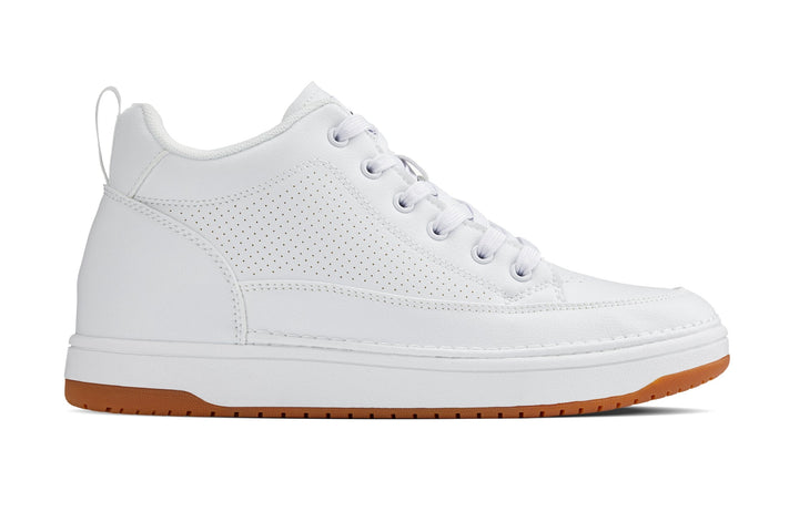 CALTO - Q272  - 2 Inches Taller (White &amp; Gum Sole) -Elevated Leatherette Micro-Perforated Sneakers