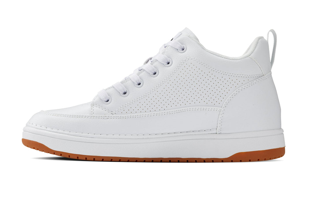 CALTO - Q272  - 2 Inches Taller (White &amp; Gum Sole) -Elevated Leatherette Micro-Perforated Sneakers