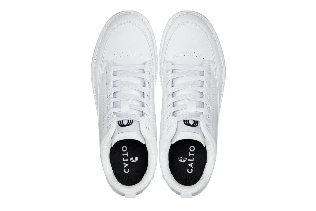 CALTO - Q272  - 2 Inches Taller (White &amp; Gum Sole) -Elevated Leatherette Micro-Perforated Sneakers