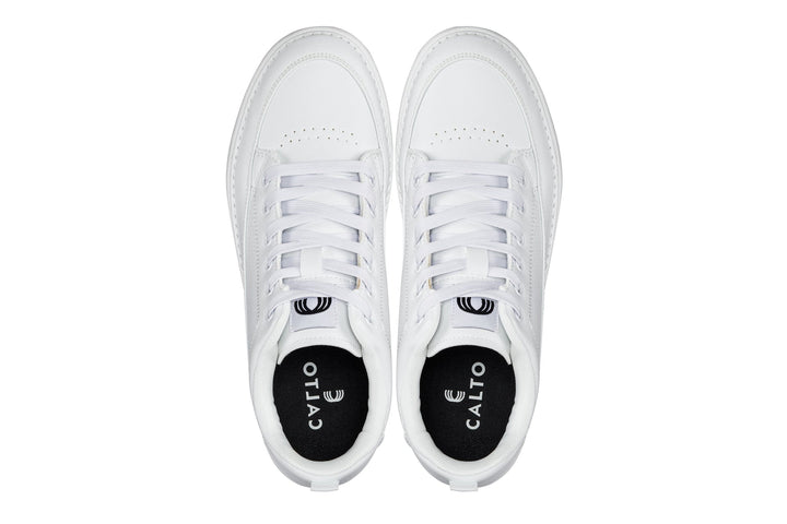 CALTO - Q272  - 2 Inches Taller (White &amp; Gum Sole) -Elevated Leatherette Micro-Perforated Sneakers
