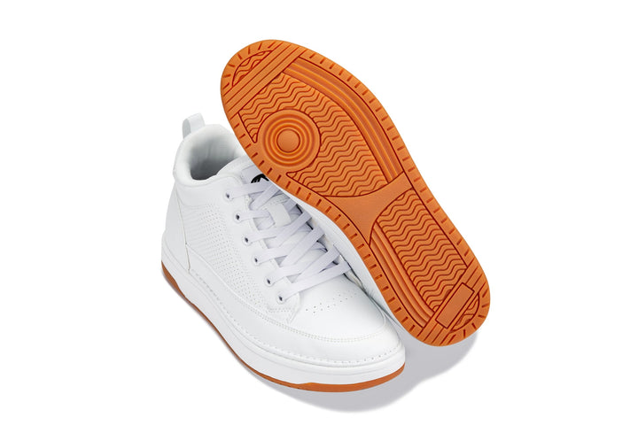 CALTO - Q272  - 2 Inches Taller (White &amp; Gum Sole) -Elevated Leatherette Micro-Perforated Sneakers