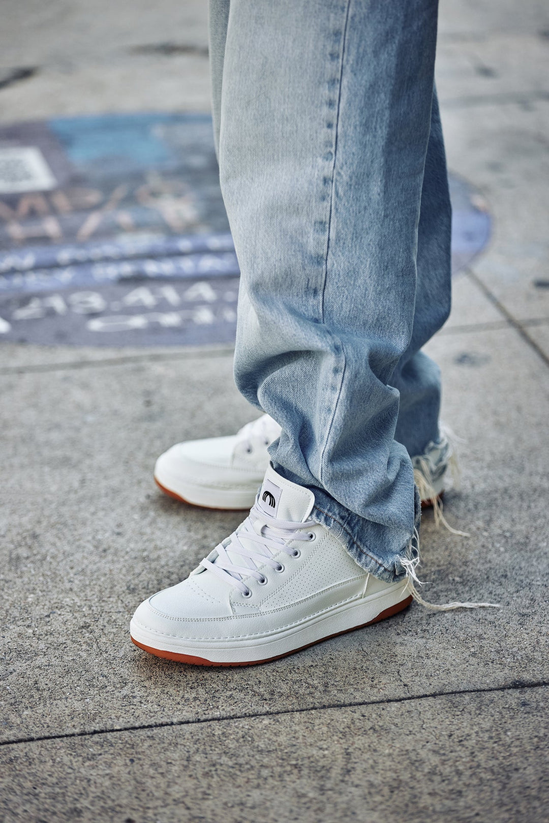 CALTO - Q272  - 2 Inches Taller (White &amp; Gum Sole) -Elevated Leatherette Micro-Perforated Sneakers