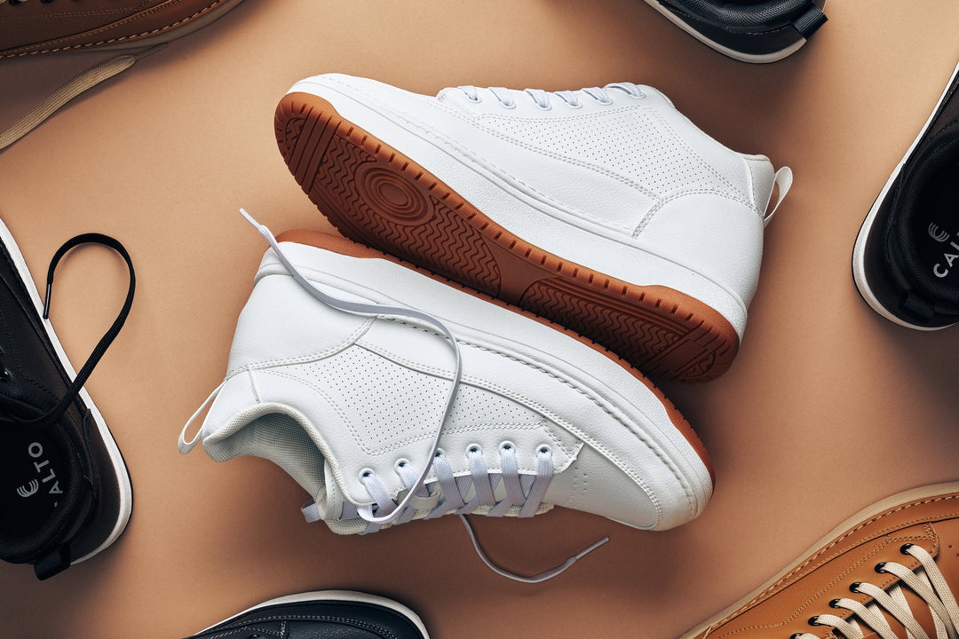 CALTO - Q272  - 2 Inches Taller (White &amp; Gum Sole) -Elevated Leatherette Micro-Perforated Sneakers
