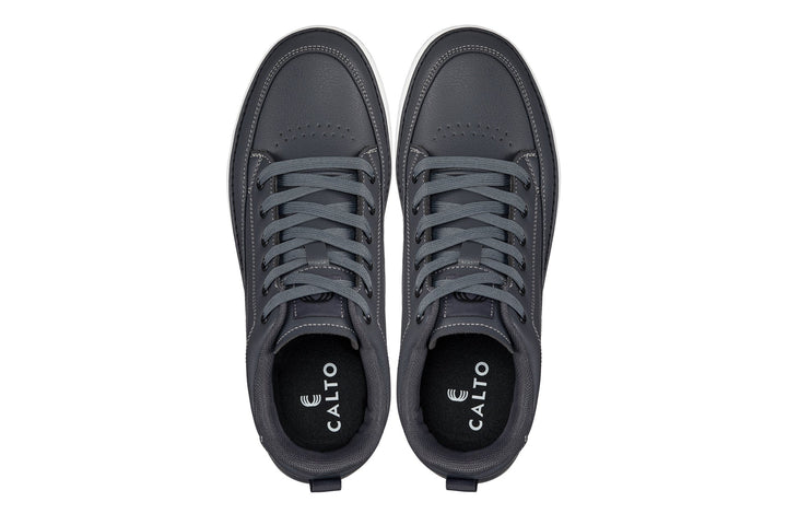 CALTO - Q273  - 2 Inches Taller (Cement Grey) -Elevated Leatherette Micro-Perforated Sneakers