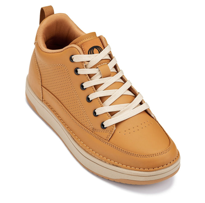 CALTO - Q274  - 2 Inches Taller (Camel Brown &amp; Gum Sole) - Elevated Leatherette Micro-Perforated Sneakers