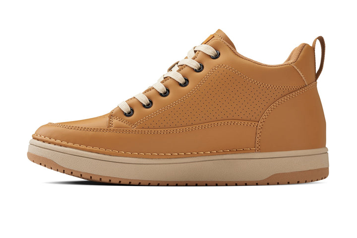 CALTO - Q274  - 2 Inches Taller (Camel Brown &amp; Gum Sole) - Elevated Leatherette Micro-Perforated Sneakers