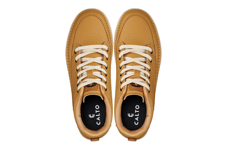 CALTO - Q274  - 2 Inches Taller (Camel Brown &amp; Gum Sole) - Elevated Leatherette Micro-Perforated Sneakers