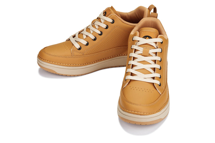 CALTO - Q274  - 2 Inches Taller (Camel Brown &amp; Gum Sole) - Elevated Leatherette Micro-Perforated Sneakers