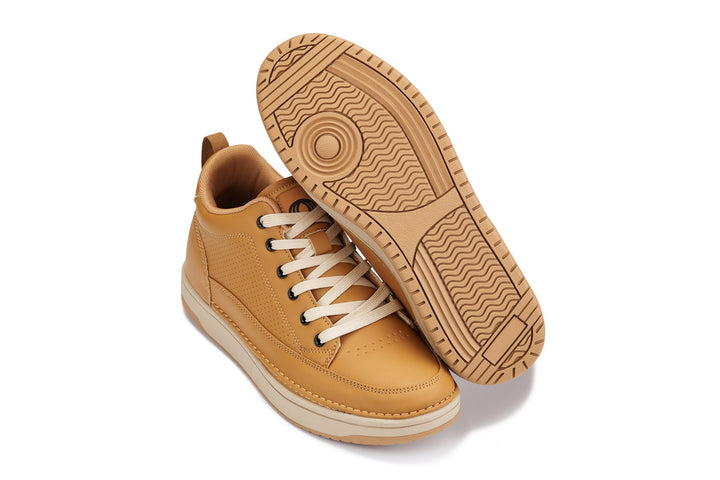 CALTO - Q274  - 2 Inches Taller (Camel Brown &amp; Gum Sole) - Elevated Leatherette Micro-Perforated Sneakers