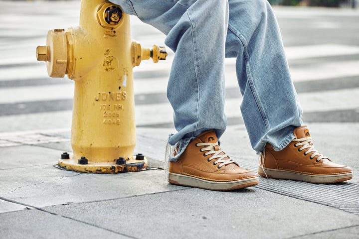 CALTO - Q274  - 2 Inches Taller (Camel Brown &amp; Gum Sole) - Elevated Leatherette Micro-Perforated Sneakers