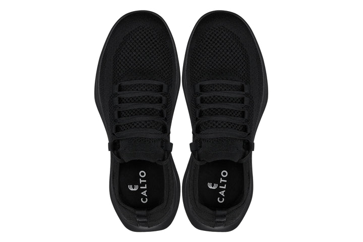 CALTO - QA060 - 2.4 Inches Taller (Black/Black Sole) - Lightweight Knitted Sneakers