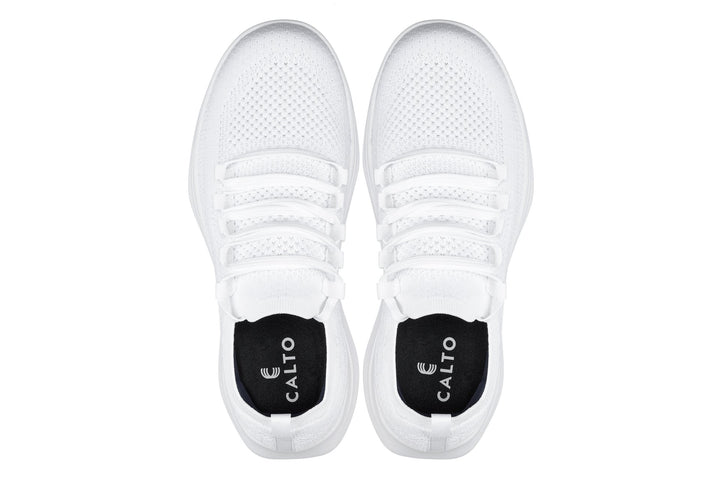 CALTO - QA061 - 2.4 Inches Taller (White/White Sole) - Lightweight Knitted Sneakers