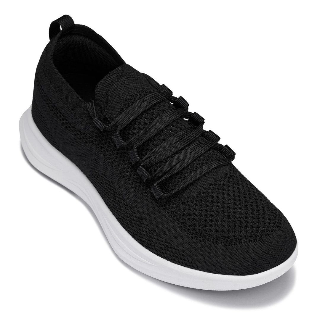 CALTO - QA062 - 2.4 Inches Taller (Black/White Sole) - Lightweight Knitted Sneakers