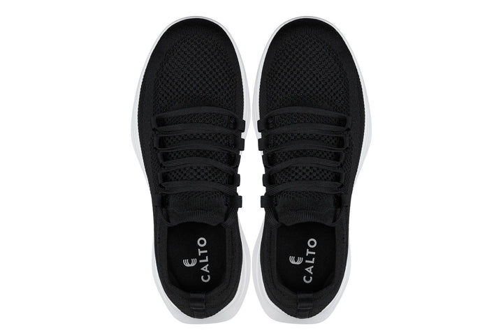 CALTO - QA062 - 2.4 Inches Taller (Black/White Sole) - Lightweight Knitted Sneakers