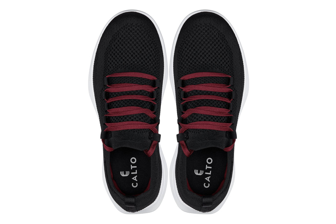 CALTO - QA064 - 2.4 Inches Taller (Black/Red/White Sole) - Lightweight Knitted Sneakers