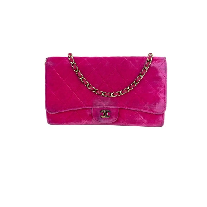 Chanel Velvet Quilted Timeless Fuchsia Wallet on a Chain Clutch Bag