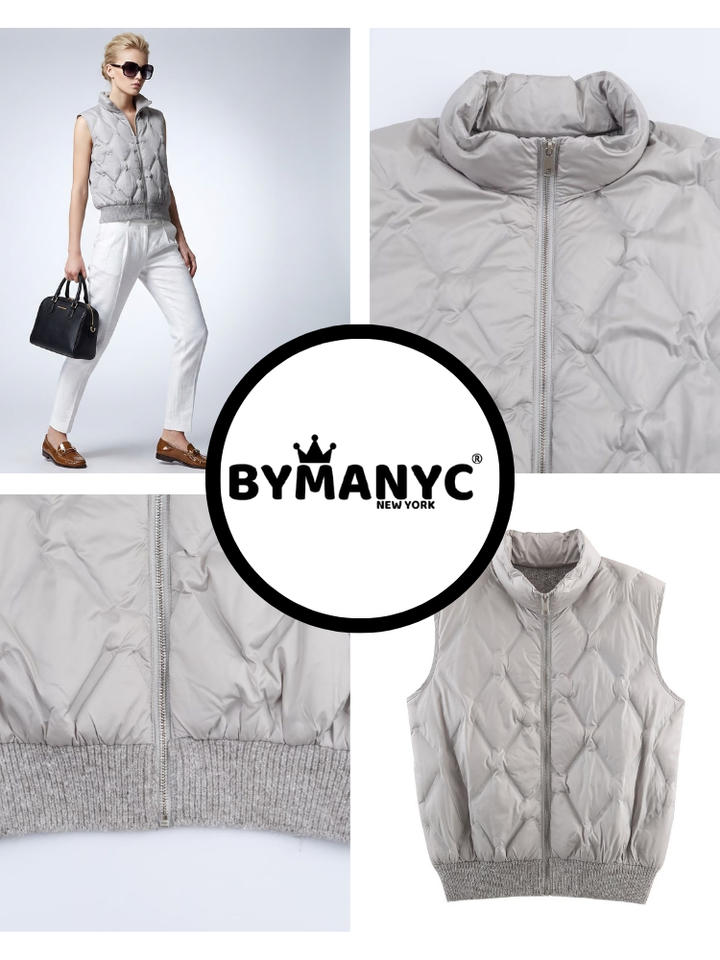 Quilted Diamond-Texture Vest with Ribbed Hem • BYMANYC ® New York