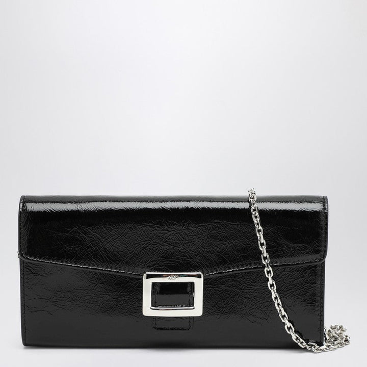 Roger Vivier Belle Vivier Black Patent Leather Wallet With Chain Women