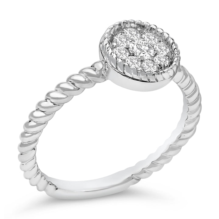 Sterling Silver 1/4 Cttw Diamond Floral Round Braided Ring