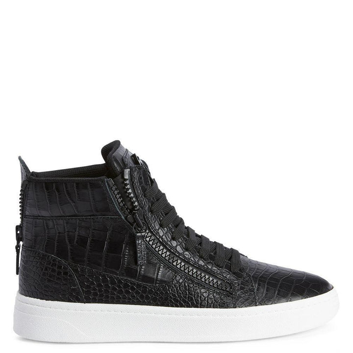 Giuseppe Zanotti GZ94 High-Top Sneakers in Black Crocodile-Print Leather with Metal Signature Detail