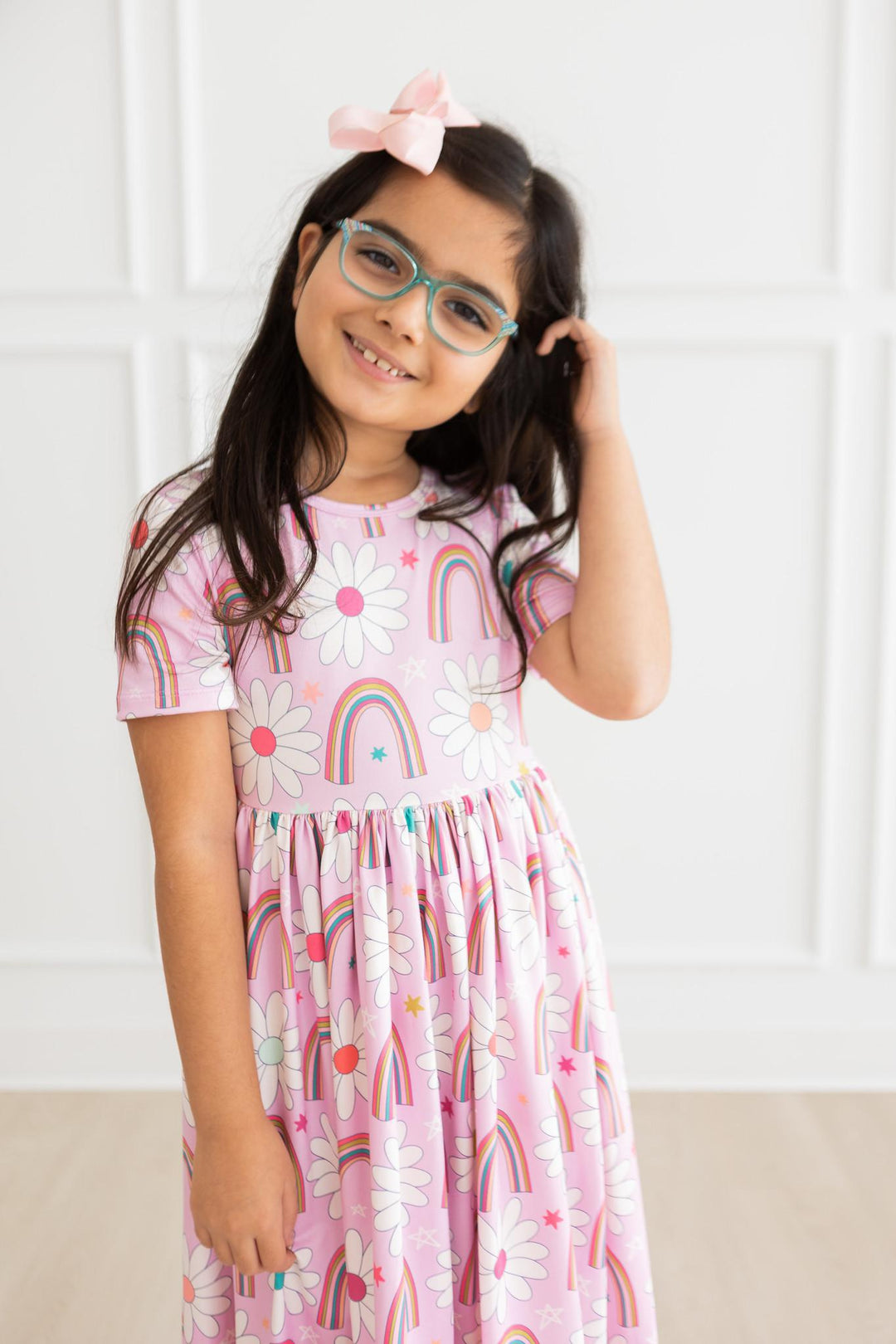 Rainbow Daisies S/S Pocket Twirl Dress
