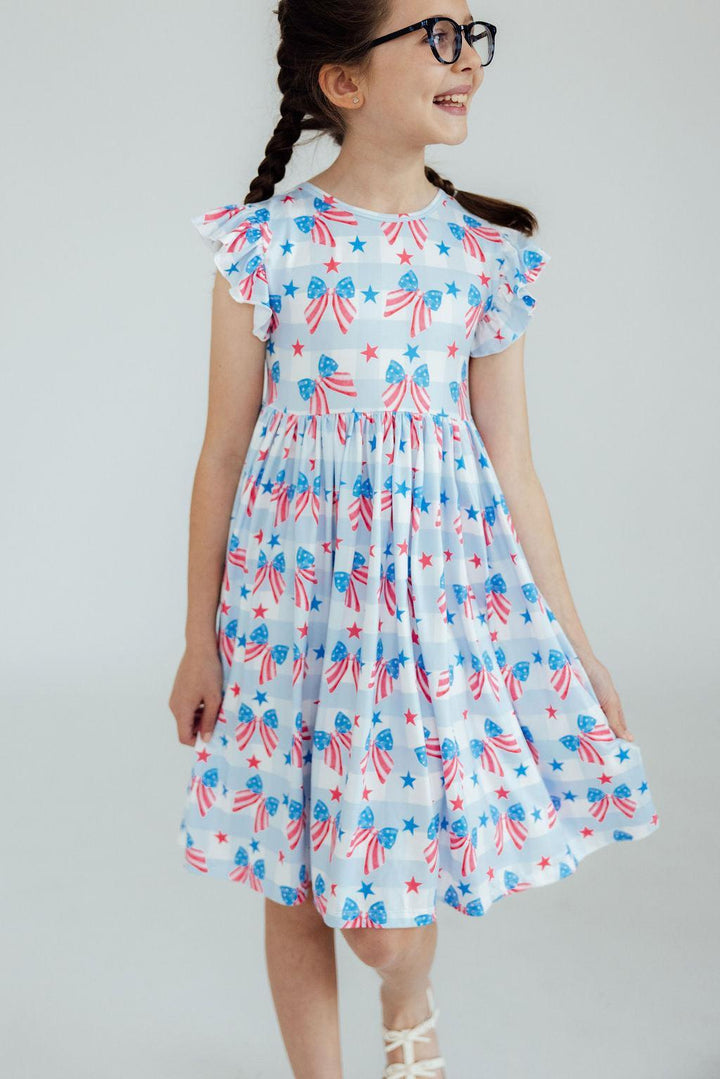 Red, White &amp; Bows Flutter Sleeve Twirl Dress