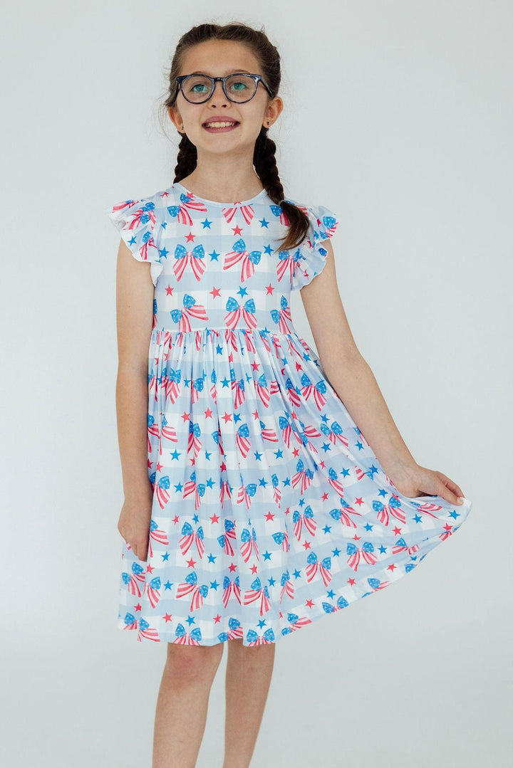 Red, White &amp; Bows Flutter Sleeve Twirl Dress
