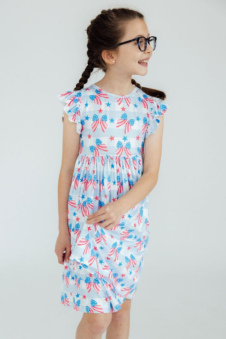 Red, White &amp; Bows Flutter Sleeve Twirl Dress