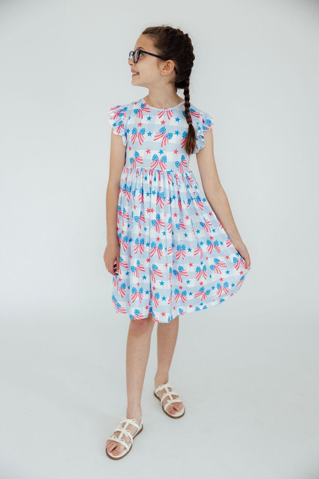 Red, White &amp; Bows Flutter Sleeve Twirl Dress