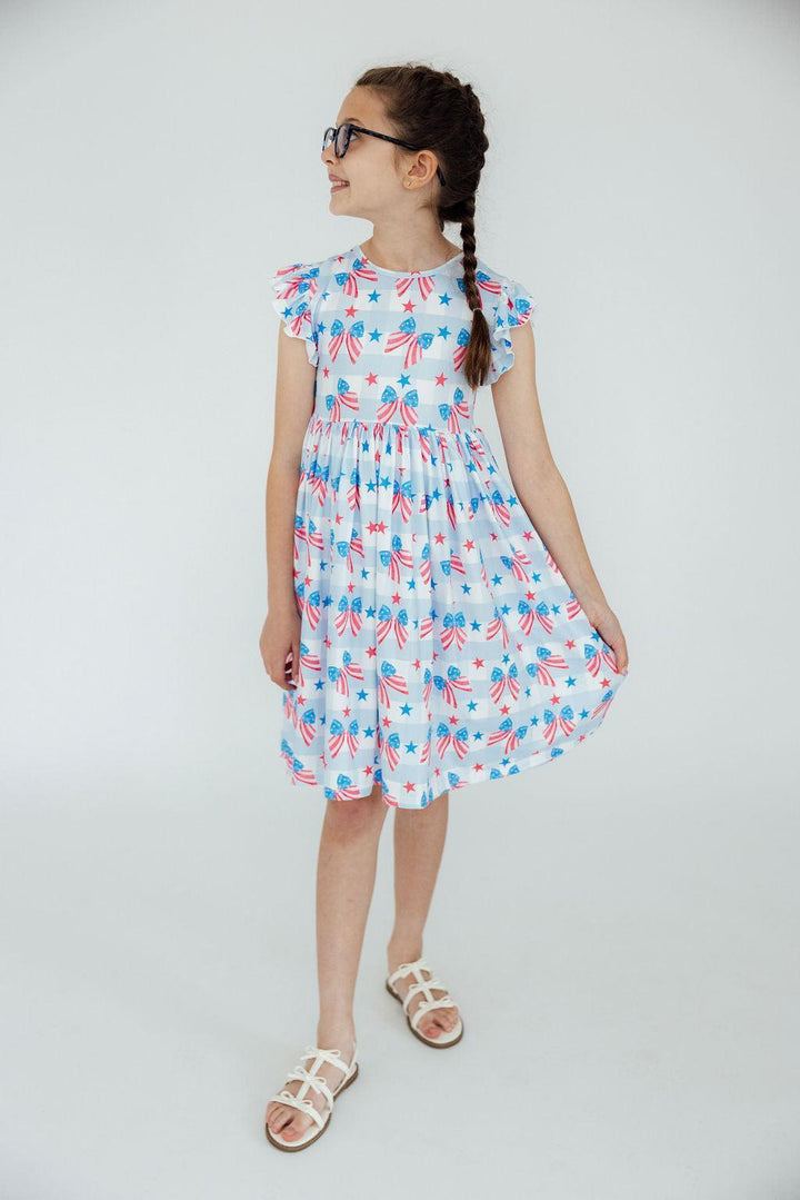 Red, White &amp; Bows Flutter Sleeve Twirl Dress