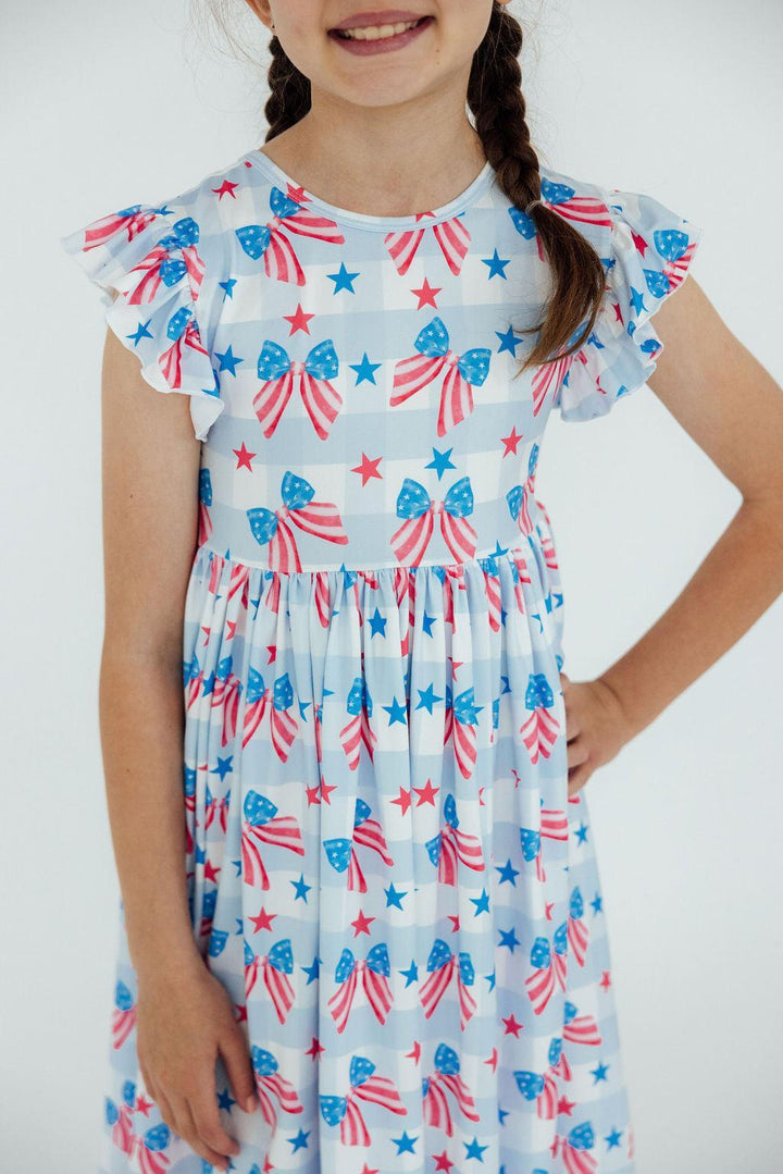 Red, White &amp; Bows Flutter Sleeve Twirl Dress