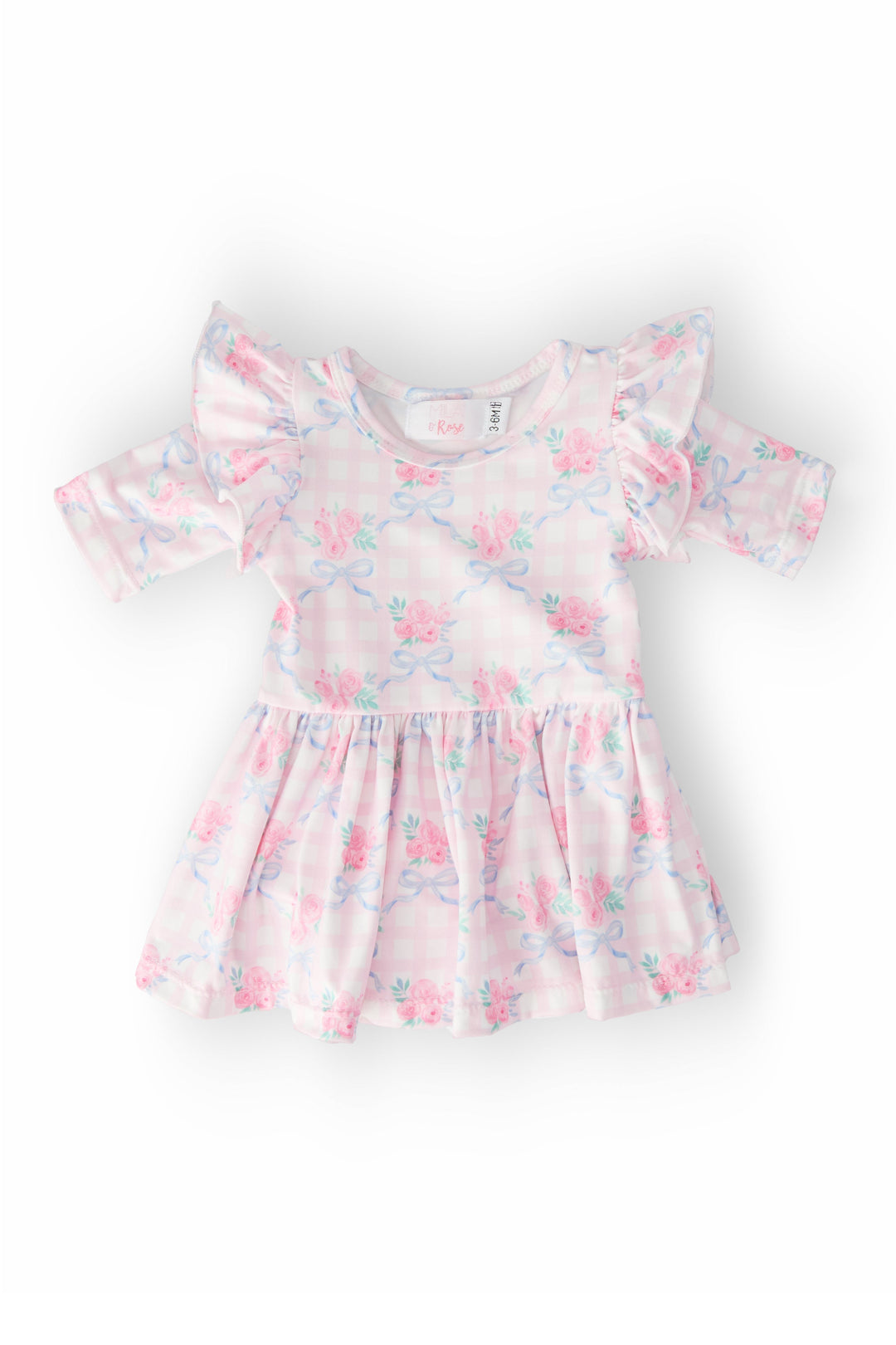 Ribbons &amp; Roses 3/4 Sleeve Flutter Twirl Bodysuit