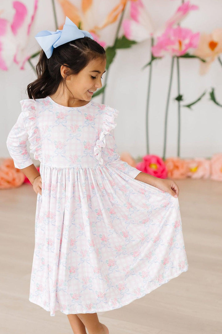 Ribbons &amp; Roses 3/4 Sleeve Ruffle Twirl Dress