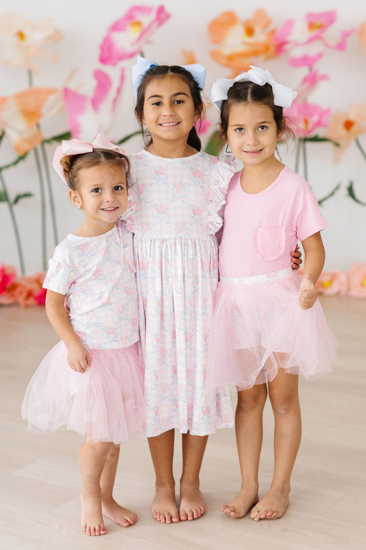 Ribbons &amp; Roses 3/4 Sleeve Ruffle Twirl Dress