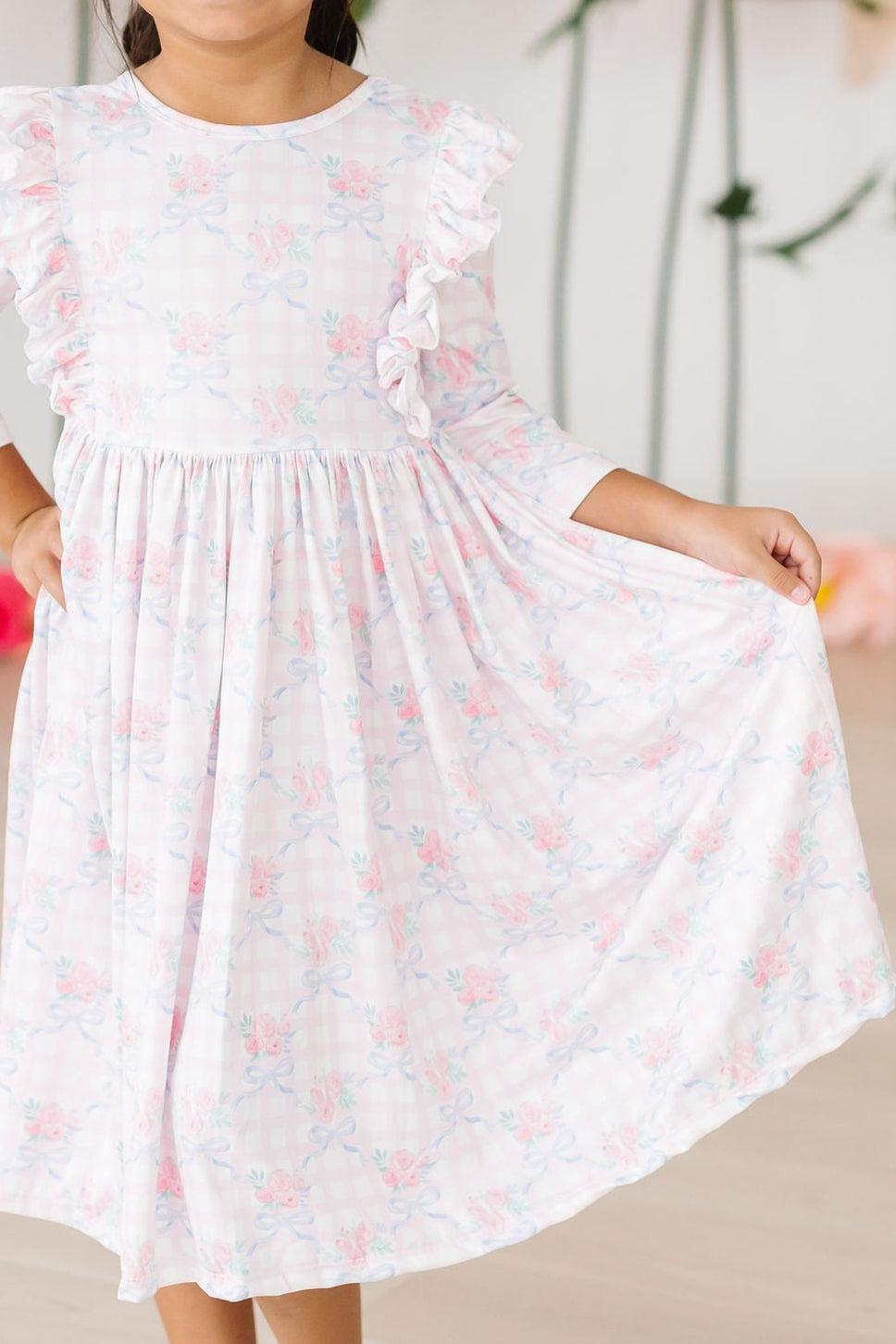 Ribbons &amp; Roses 3/4 Sleeve Ruffle Twirl Dress
