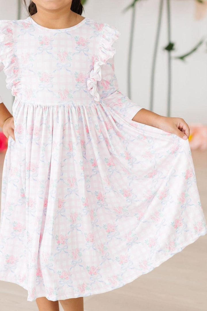 Ribbons &amp; Roses 3/4 Sleeve Ruffle Twirl Dress