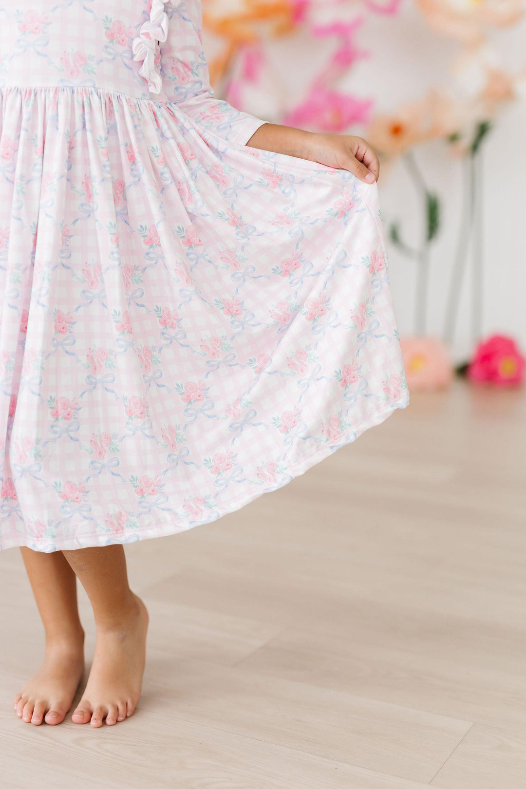 Ribbons &amp; Roses 3/4 Sleeve Ruffle Twirl Dress