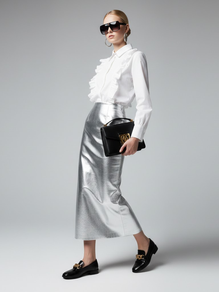 Romantic White Blouse with Ruffles and Chain Detail • BYMANYC ® New York