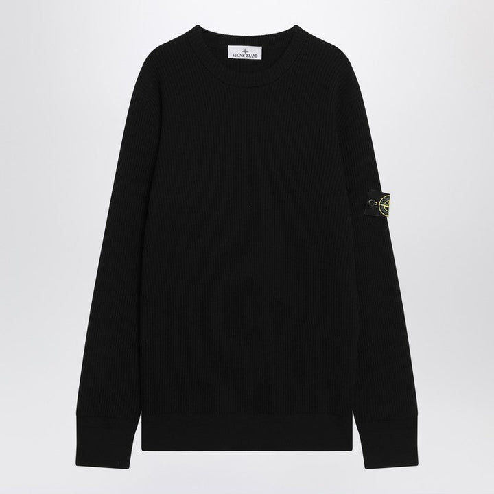 Stone Island Black Ribbed Wool Sweater Men