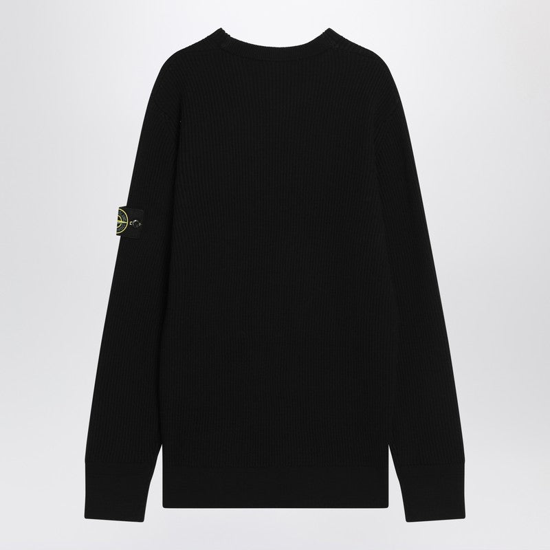 Stone Island Black Ribbed Wool Sweater Men