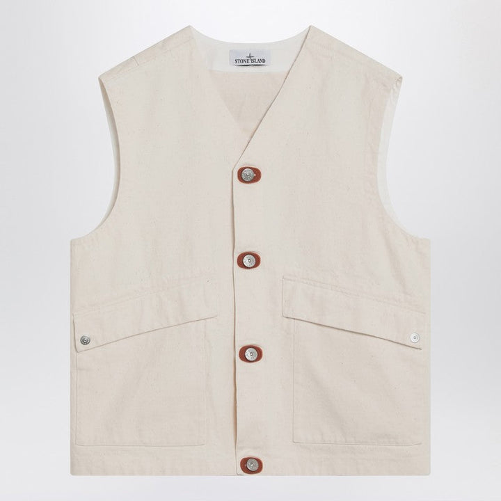Stone Island Ivory Cotton Vest Men