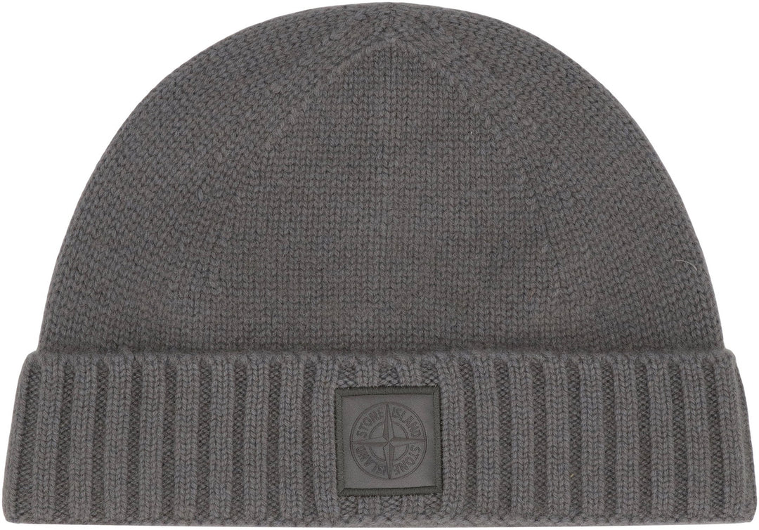 STONE ISLAND Cashmere Hat with Ribbed Cuff and Monochrome Logo